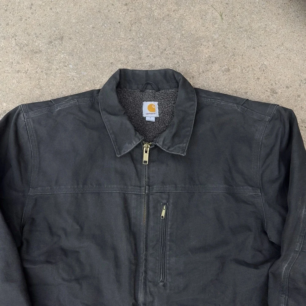 VTG‎ Carhartt Sandstone Ridge Jacket Men's Large C61 BLK Chore Coat Sherpa Lined